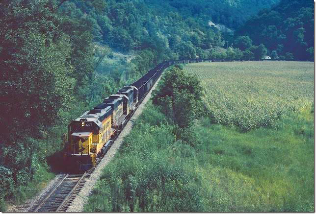 C&O 4277-3871-3770 w/b at Eastern KY. 08-1981. E&BV SD Martin.