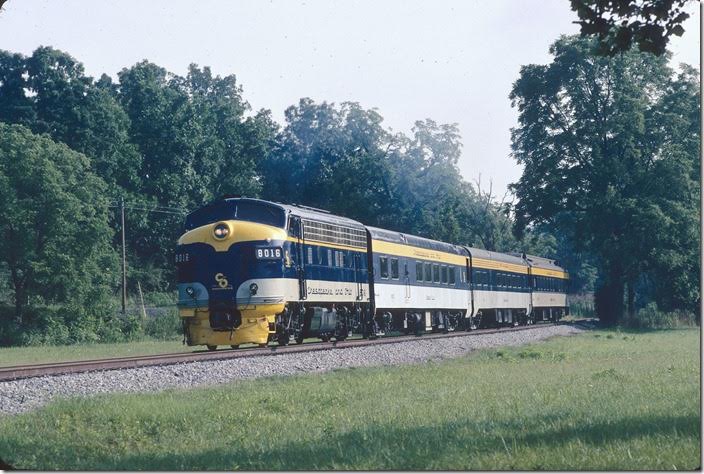 Special excursion operated by South Branch Valley/Potomac Eagle for the C&OHS annual convention in Cumberland MD on 07-22-2005. Southbound at Grace WV. C&O 8016.