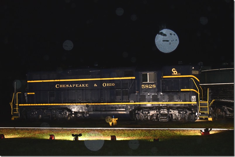 That’s not the moon! It’s a rain drop. C&O Ry Heritage Center. C&O 5828.