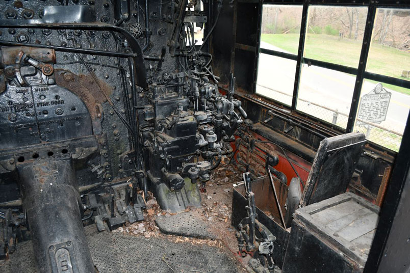 Engineer's side of the cab. The injector lever is on the left side at floor level.