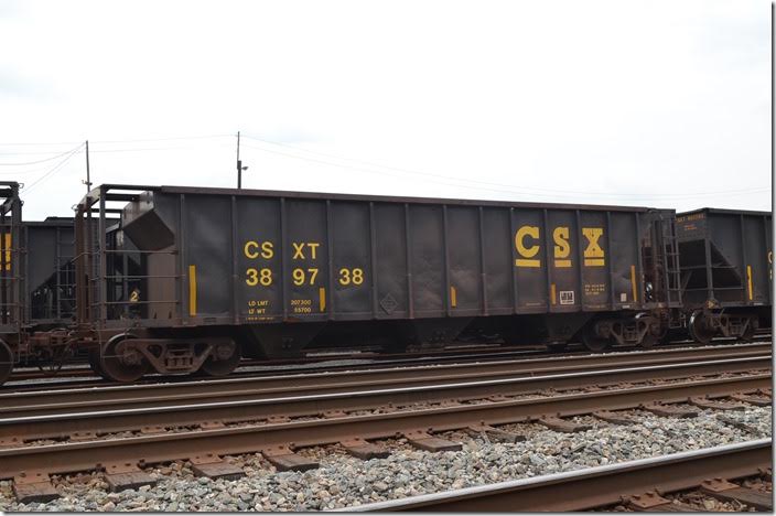 Former covered hopper converted to ore service. AK Steel Ashland Works, 08-17-2014. CSXT 389738.