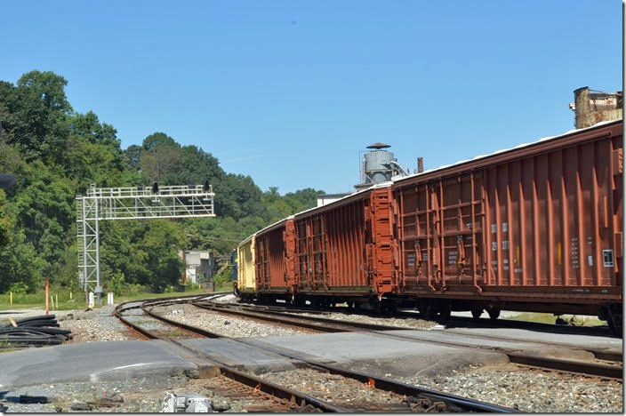 Those DODX boxcars were moved from Mechanicsburg PA to Mt. Athos VA. NS interchanged them to CSX. BWX Technologies’ BWXT Nuclear Operations Group has a large facility at Kelly which is at or near Mt. Athos (probably a siding on the railroad). This was formerly Babcock & Wilcox, the boiler people. You can read about what they do on their website. CSX 2524. View 2. Lynchburg VA.