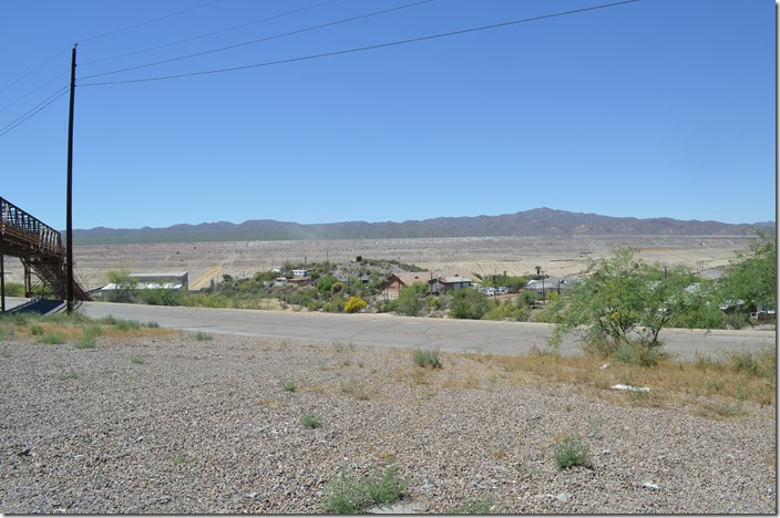 Looking south across the street at the conveyor, crusher, and tailings impoundment. ASARCO tailings impoundment. Hayden AZ.