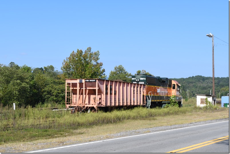 On Monday we drove back to Copperhill to visit the sites and the Ducktown Basin Museum. TVRM MW ballast car 900005 and GATX 2005 were parked in the yard. Copperhill TN. 09-18-2023.