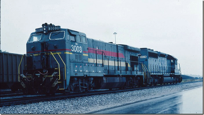 BQ23 3003 was no beauty, but the idea of a large cab seemed valid for a local freight. I can’t say for sure, but it seemed they were never specifically used for that purpose. 10-22-1990. CSX Corbin KY.