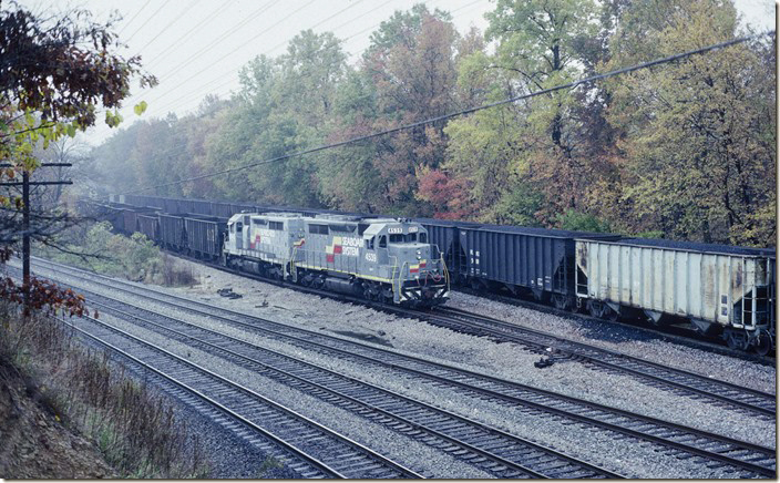 SDP35s 4539-4543 switch at the south end of the east yard. CSX Corbin KY.