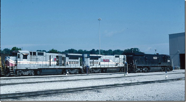 RLCX (Railway Equipment Leasing aka Relco) B39-8Es 8564-8561 are ex-LMX. They were leased to BN for a long time. Helm 6808 is ex-NS nee-N&W C30-7 8026. Helm calls it a C36-7E. CSX Corbin KY.