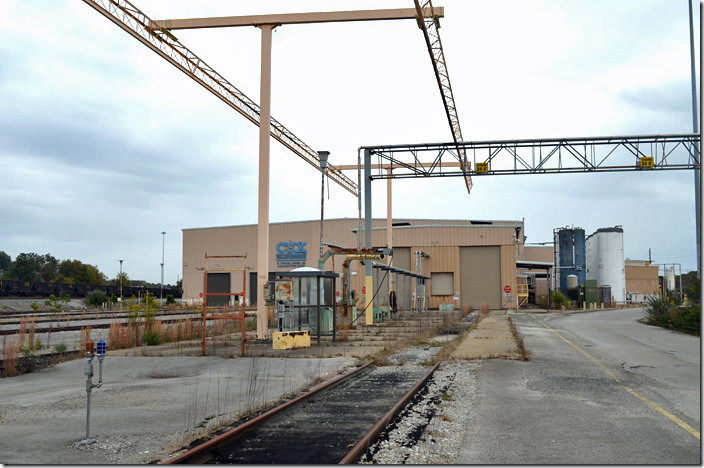 South end of the locomotive shop. Note blue light on left. CSX Corbin KY A Crane Jones Loco Shop.