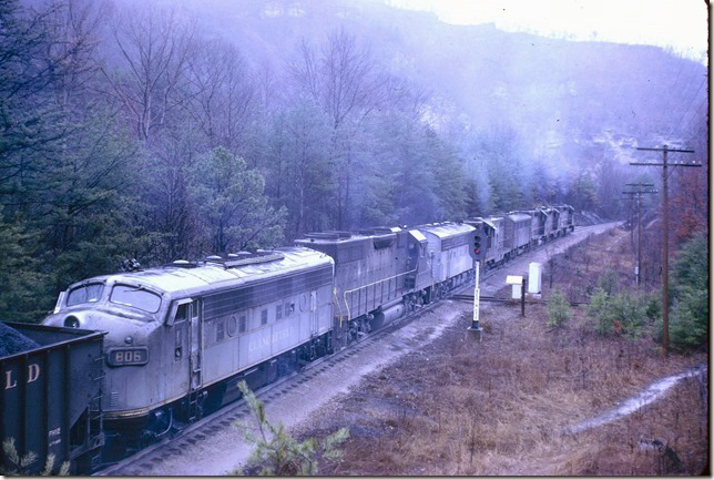 S/b coal train #26 departs Elkhorn. View 2. CRR Pool Point.