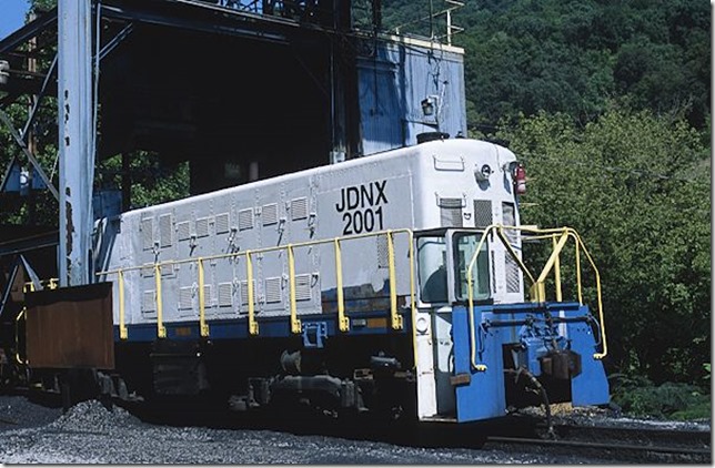 Excel Mining uses re-engine cabless ALCo JDNX 2001 at their Scotts Branch Mine near Meta, Ky. 8-25-12. Chase Freeman and I were out railfanning this Saturday. View 2.