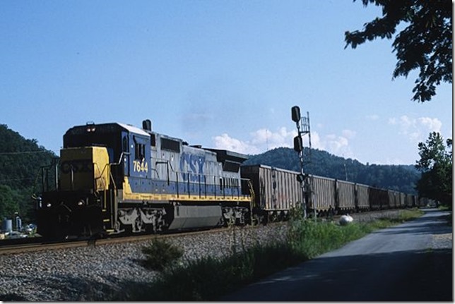 Back over at Beaver Jct., we catch this westbound AEPX coal train behind single 7644. 8-25-12.