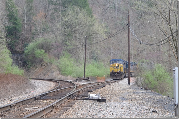 The engines return to get the rest of the train standing on the main line. CSX 347. McClure VA.