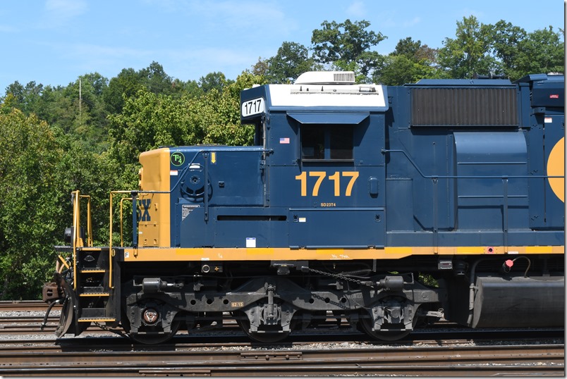 This is a modified SD40-2 with a GEVO prime mover. CSX 1717. Shelby KY.