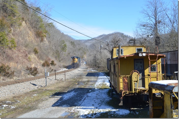 Former C&O caboose 90231 at the Elkhorn City Railroad Museum. CSX 131-908 DPU. Elkhorn City.