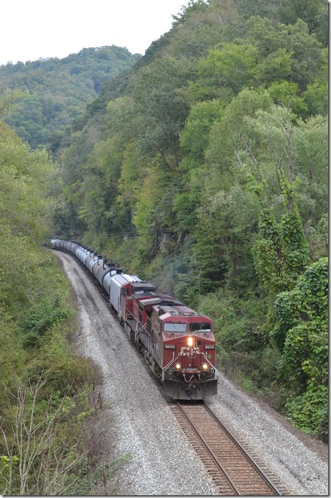 K446-11 passes under the Town Branch bridge at Prestonsburg KY. CP 8603-9677.