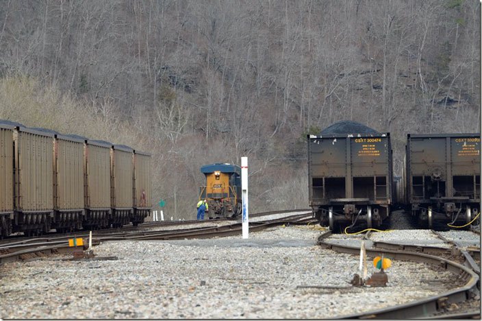 N760-11 will back into the “coach track” to add another engine to the head end. CSX 3154. Shelby KY.