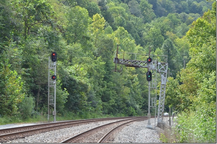 Medium clear for another westbound coming on track #1. CSX signal. FO Cabin KY.