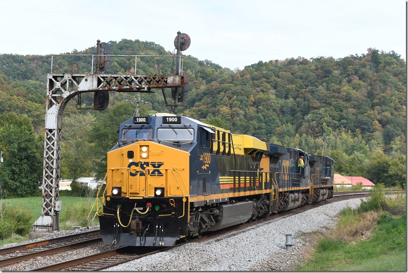 R280 will cross from No. 2 to No. 1 and return east to their train. CSX 1900-7384-7233. EM Cabin.