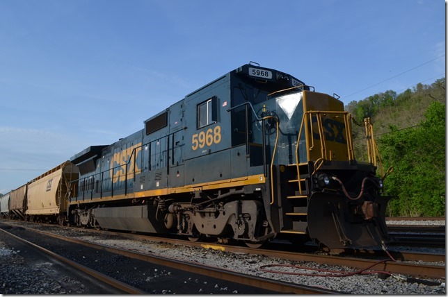 At Paintsville Yard I found “B20-8” 5968. This ex-Conrail B40-8 has been de-rated to 2000 HP. It will be used in local service. View 2.