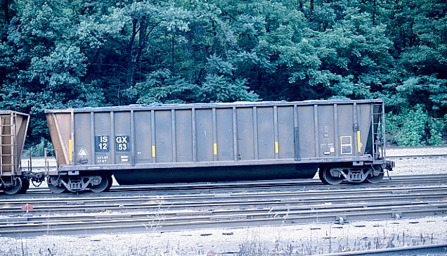 ISGX (ISG Burns Harbor Inc.) no. 1253 was in a string of identical gons at NS's Eckman Yard at Keystone, W.Va., on 7-28-12. 