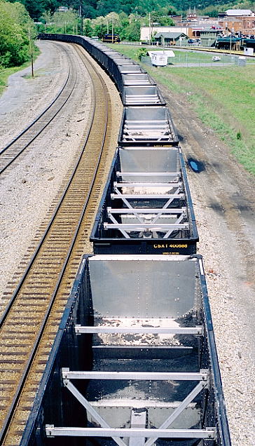 Inside of CSX 399000-400000 series tubs arriving Clifton Forge on 4-27-12. View 1.