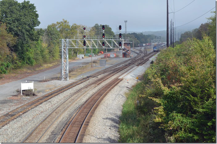 At 11:06 Amtrak P030, the eastbound Capitol Limited crossed over with 8 cars. The scheduled departure time for Cumberland is 9:32 a.m., so the train is running a bit late. ATK 138-19. Mexico MD