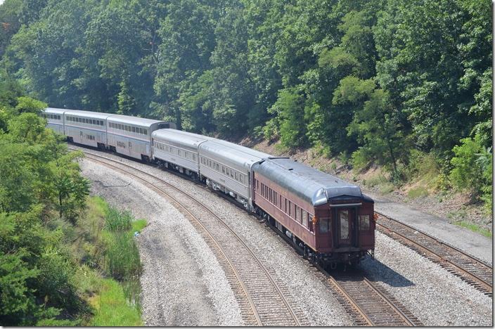 Private cars on the rear of P030. Amtrak 20-19. Mexico MD. View 2.