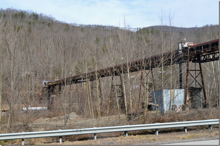 Kentucky Cumberland Coal’s belt line from the stockpile beside US 119 to the load-out. Ky Cumberland Coal NRG. Dione KY.