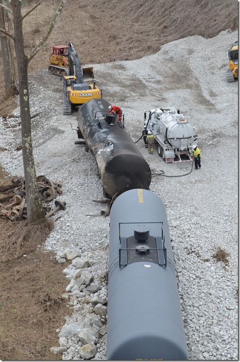 Pumping out what ethanol was left in the tank car. CSX derailment. Draffin KY.