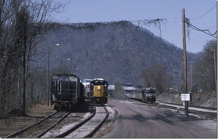 A NS coal train is parked in Alloy Yard awaiting a crew to go east to Elmore.