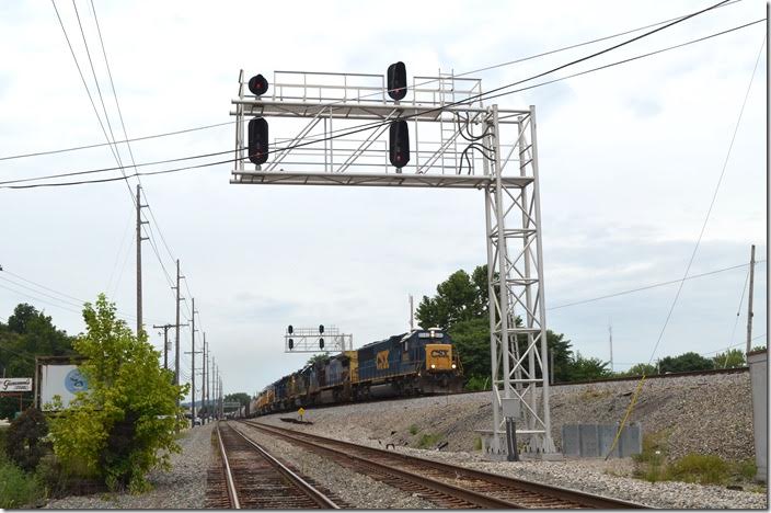 Q302 climbs the approach to the Big Sandy River bridge at Big Sandy Junction. CSX 8582-7778-2508-2317.