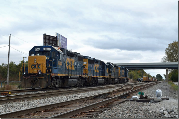 CSX 2644-6341-4303-2610 looking east toward the small yard. Owensboro, KY. CSX Doyle KY.