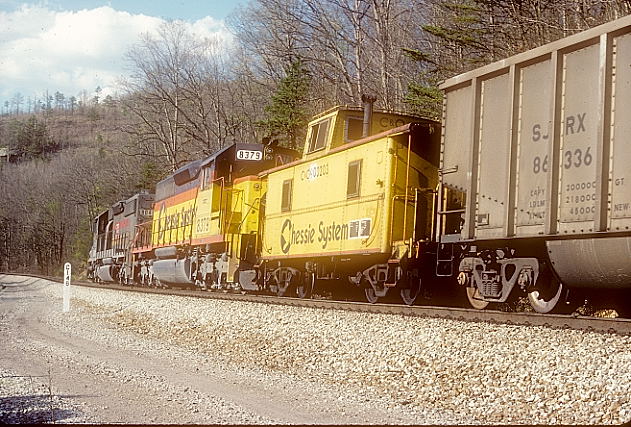 Hazel. CSX pushers 8379-8041 behind C&O mine run cab 900203. 