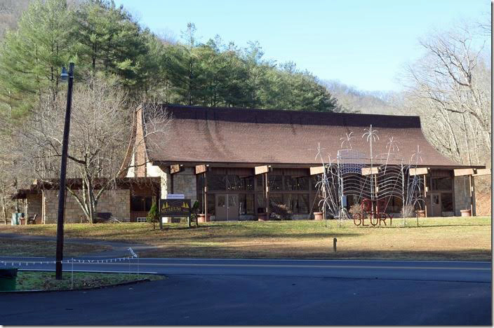 The museum at Chief Logan State Park. I decided to go in for a visit, as that would be more educational and enlightening than chasing more AC locomotives. Chief Logan Park museum.