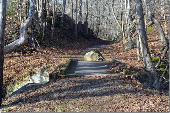 Looking up the abandoned roadbed of the Merrill Subdivision. I suppose this is a walking trail now. C&O abandoned roadbed. Henlawson WV.