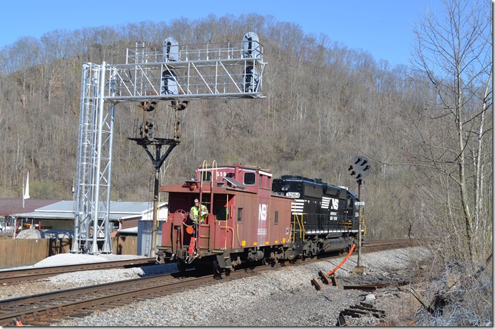 Work train 97J heads toward Williamson. NS 3284. Nolan WV.