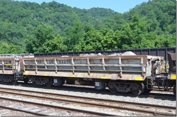 Ex-Conrail CR MW 53299 has a volume of 1350 cubic feet and a load limit of 187,300. It is former Conrail class SD24A. Even though “CR” is an NS reporting mark, I don’t suppose it doesn’t matter if the cars aren’t going to be subject to interchange. Shelby KY.