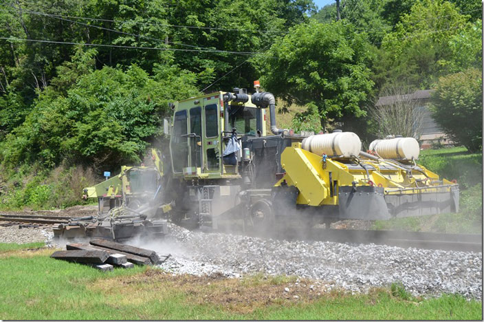 CSX tie gang. Ballast regulator. View 2. Robinson Creek KY.