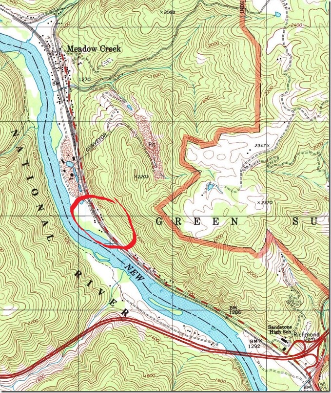 USGS Meadow Creek quad, 1996, 1:24,000 scale. Meadow Creek, WV, 1:24,000 quad, 1996, USGS.