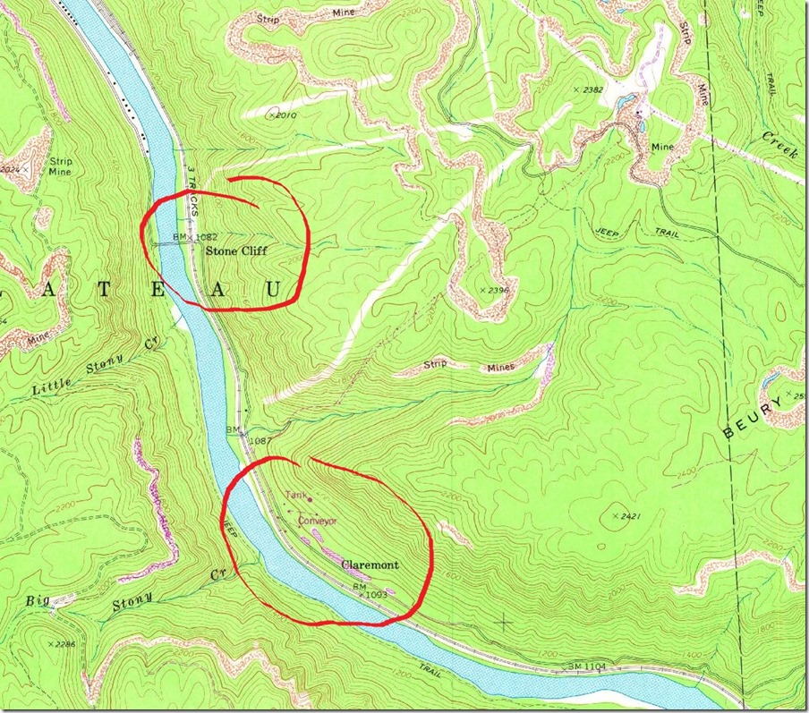 USGS Thurmond quad, 1969 photo-revised 1976, 24,000 scale. Royal Coal had a plant at Claremont in the 1970s, but it is long gone. Thurmond, WV, 1:24,000 quad, 1969, USGS.