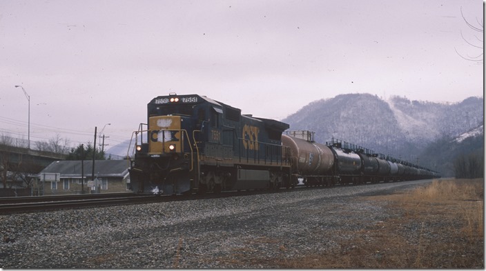 Westbound empty oil (??) train W944-27 behind 7551 to Chelyan.