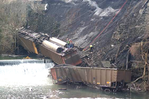 Coal cars lying in Stoner Creek.