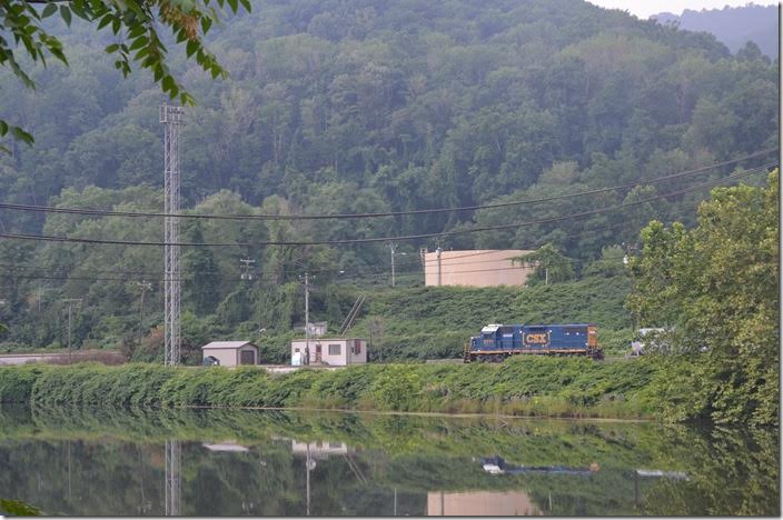 CSX base of operations for the Luke mill is West Virginia Central Junction. GP38-2 2771 (an ex-Conrail) is parked in the yard across the Potomac. A lot of wood is now brought in by truck, so I don’t know how much chip business the railroad handles. WM used to handle a lot off the Thomas SD. CSX 2771. WV Central Jct WV. 