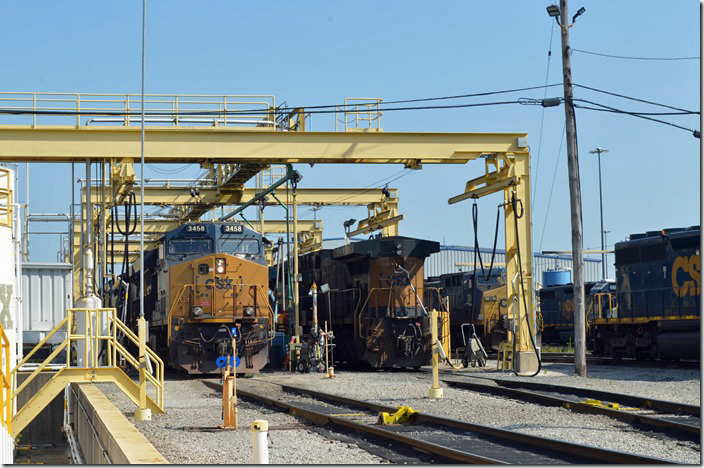 CSX terminal. Sanding and fueling at the CSX engine terminal. Queensgate OH.