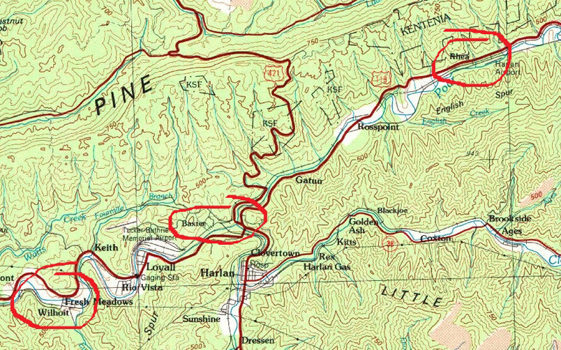 USGS Middlesboro quad, 1977, 100,000 scale. New highway US 119 isn't shown. Old 119 is now KY 522.