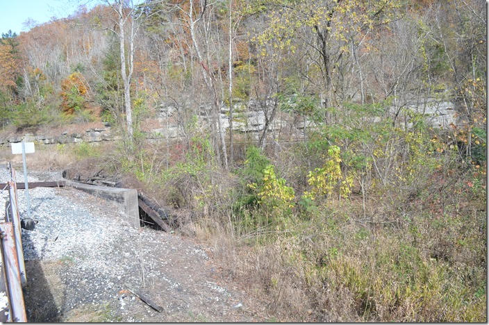 Reference the article at the end of this rail fan adventure. This is the remains of the turntable pit taken from the Leatherwood Branch bridge over the North Fork of the Kentucky River. L&N turntable remains. Dent KY. 