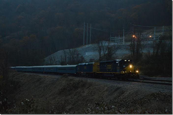 P901-19 passing Elkhorn Yard. The CRR yard office would have been on the right. That’s our new Breaks Substation on the hill. CSX 4384-9999. Elkhorn Yard.