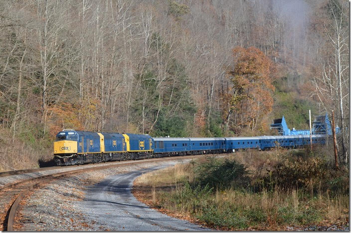 Passing a mine ventilator fan at McClure VA. CSX 9992-9999-9993.