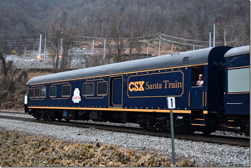 CSX 994528 came with the recent merger with Pan Am Rail. It was built as a diner for N&W by AC&F in 1914. N&W rebuilt it as an office car in 1934. Delaware & Hudson got it in 1976, and it passed through Guilford Transportation to Pan Am Rail. It replaced 994310, the “Jervis Langdon Jr.”, which had been used for decades as the familiar “West Virginia.” CSX Santa Train. Elkhorn City KY.