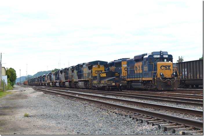 Stored locomotives just east of the former division office. CSX 2273 stored. Huntington.